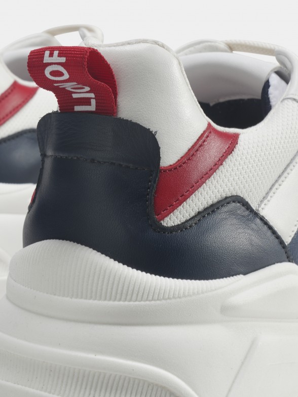 Man's tricolour leather trainers with laces