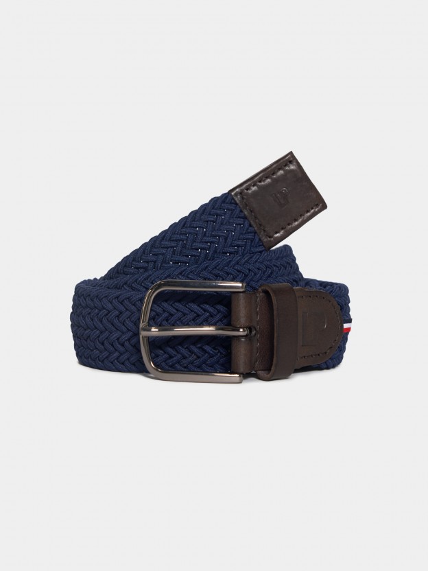 Man's blue belt inlaid with leather details