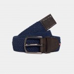 Man's blue belt inlaid with leather details