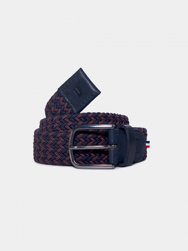Man's navy blue belt with leather details