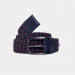 Man's navy blue belt with leather details