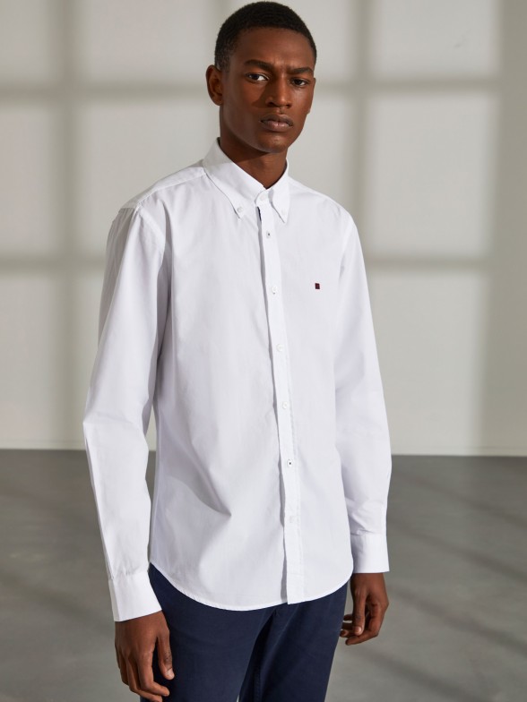 Camisa para homem slim fit de algodo com colarinho de dois botes