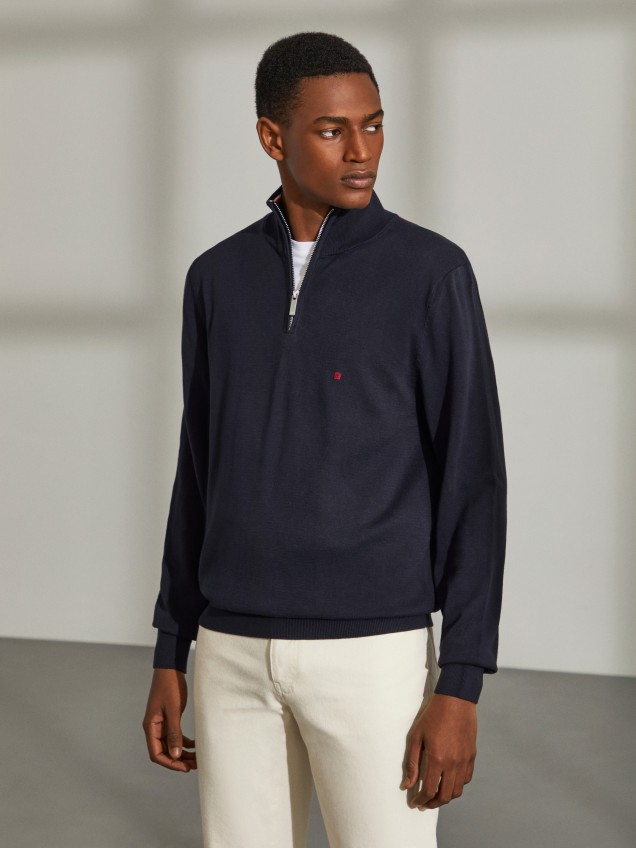 Man's cotton jumper with zip-up collar - Image product