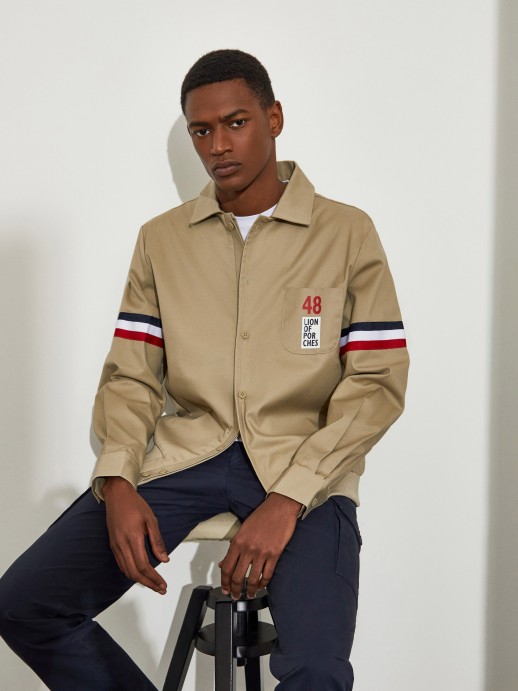 Man's cotton jacket with stripe detail and chest pocket