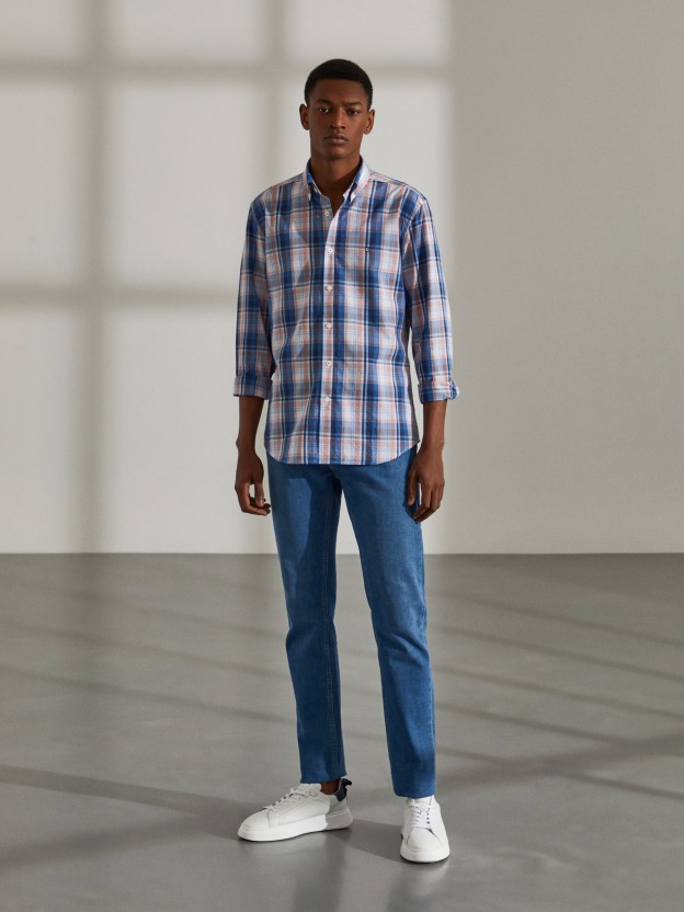Calas para homem jeans slim fit com cinco bolsos