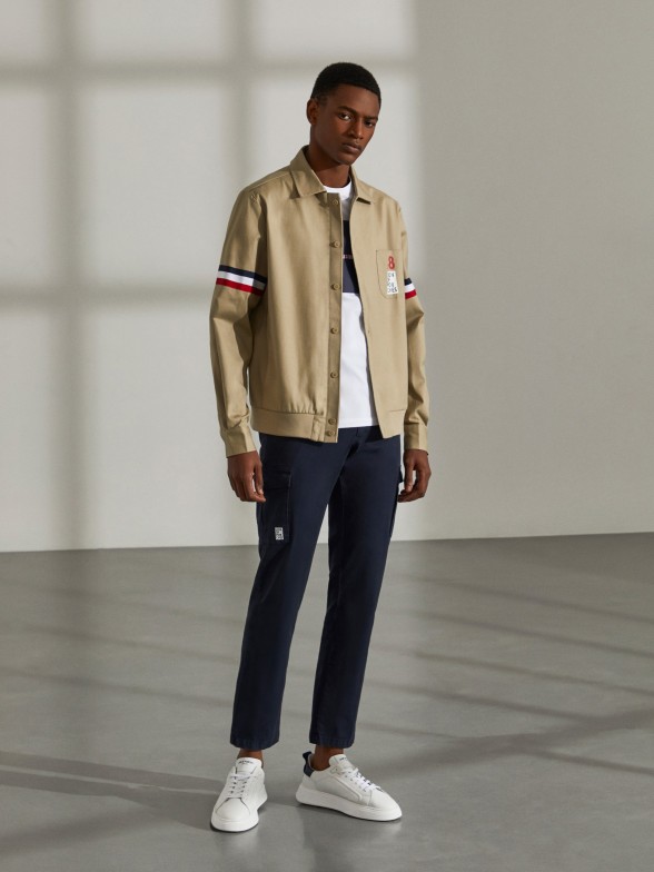 Man's cotton jacket with stripe detail and chest pocket