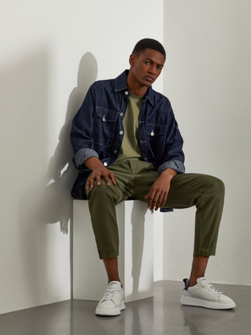 Man's regular fit trousers with drawstring and elastic waist