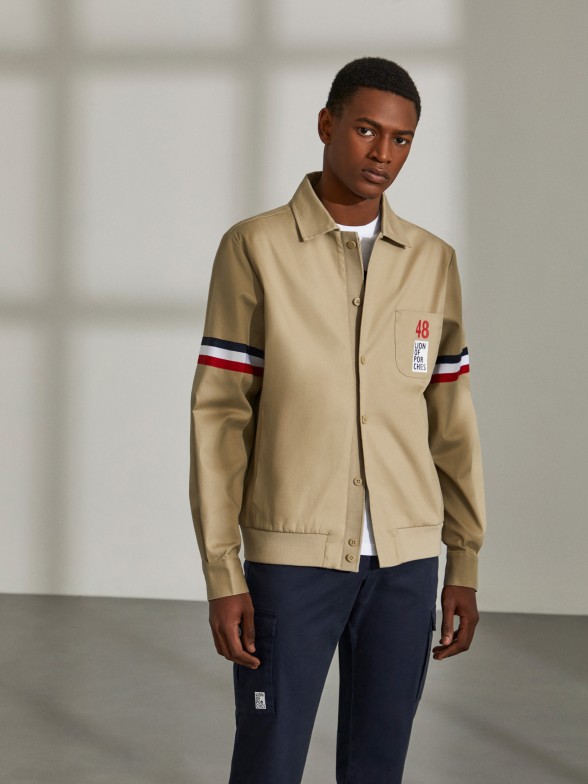 Man's cotton jacket with stripe detail and chest pocket