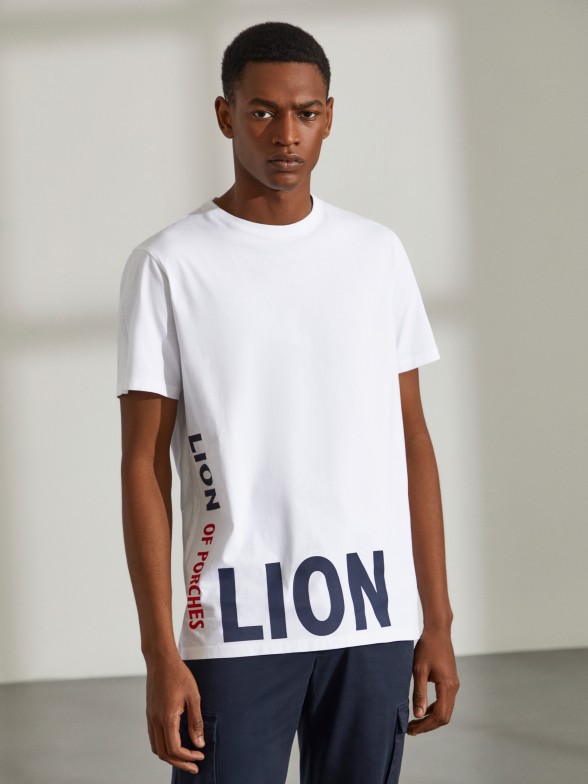 Man's cotton t-shirt with round neck and print