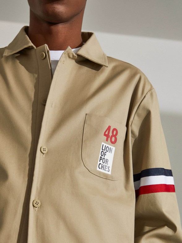 Man's cotton jacket with stripe detail and chest pocket