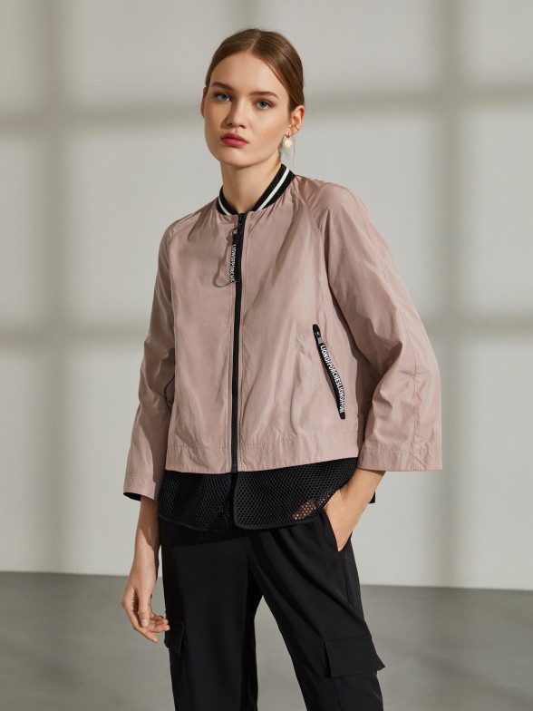 Woman's bicolour jacket with net frill and full front zip