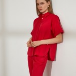 Camiseta roja de algodón para mujer con mangas raglán