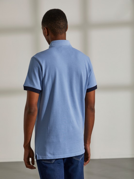 Polo para homem slim fit de algodo com manga curta