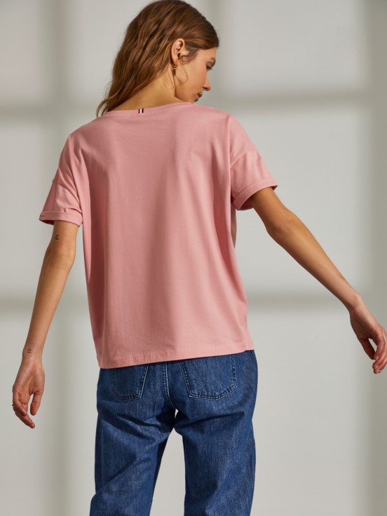 Camiseta para mujer de algodón con cuello redondo y estampado