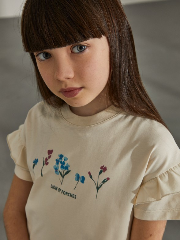 T-Shirt estampada com folhos