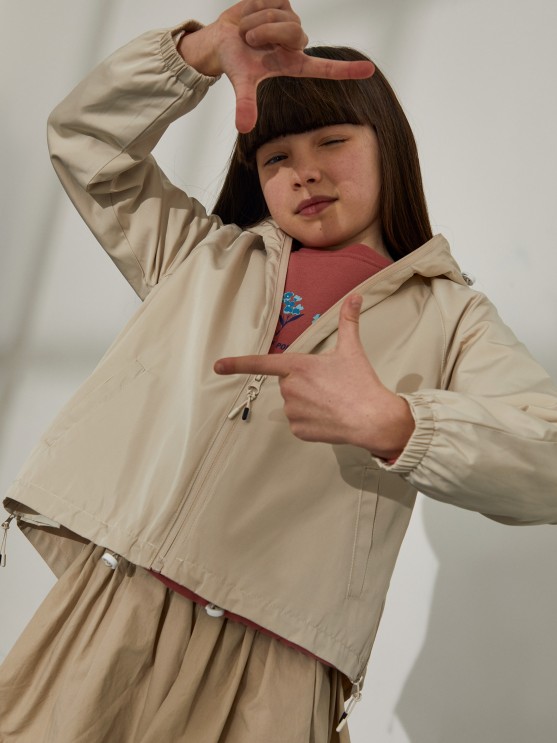 Technical jacket with printed hood