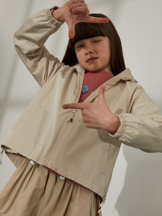 Technical jacket with printed hood
