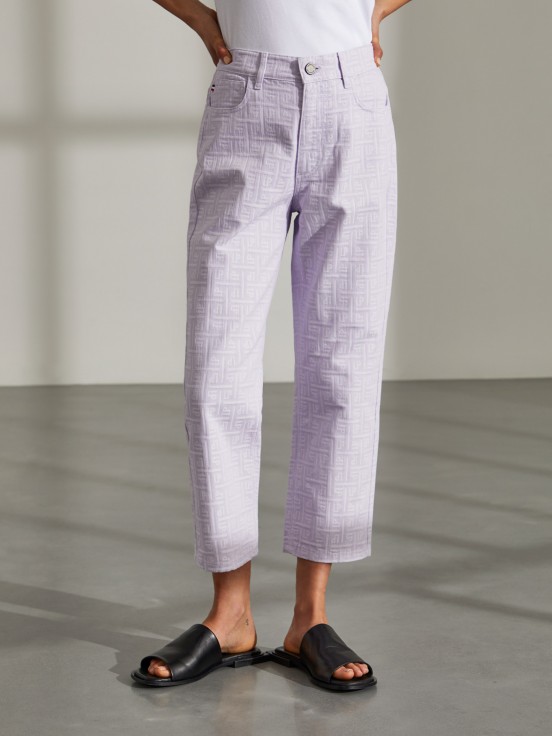 Woman's regular fit denim trousers with monogramming
