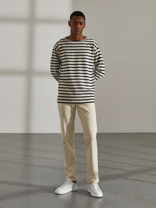 Sudadera bicolor para hombre con rayas y cuello redondo