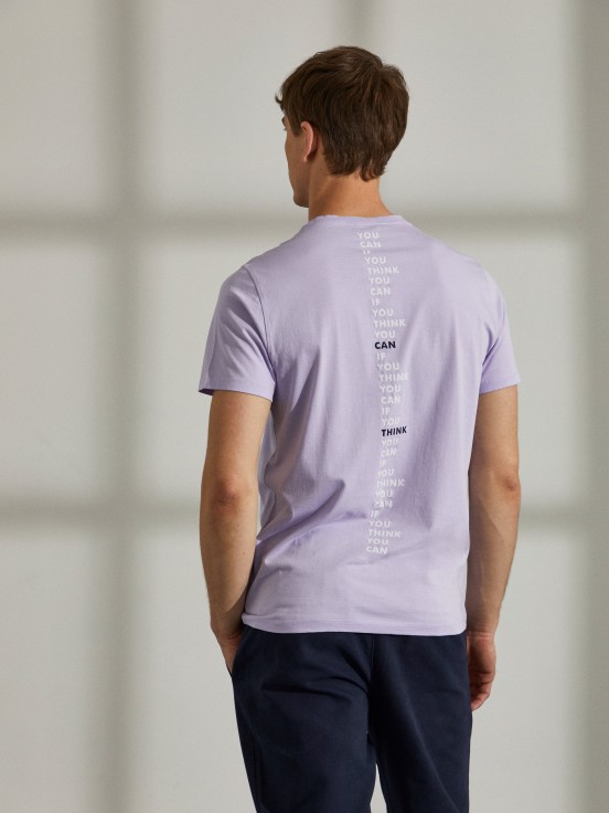 Camiseta para hombre de algodón con cuello redondo y estampado en la espalda