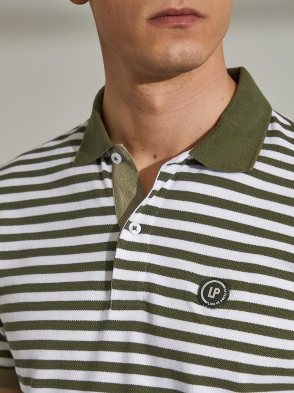 Polo para homem slim fit de algodo com riscas