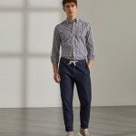 Man's denim regular fit trousers with drawstring