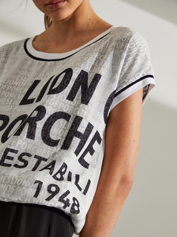 Woman's t-shirt with branding and contrasting stripes