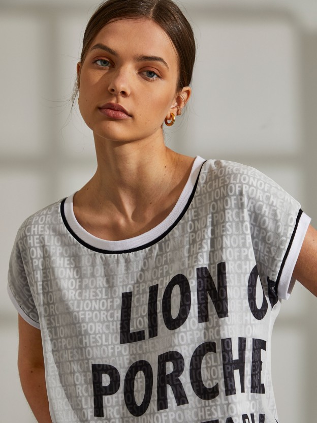 Woman's t-shirt with branding and contrasting stripes