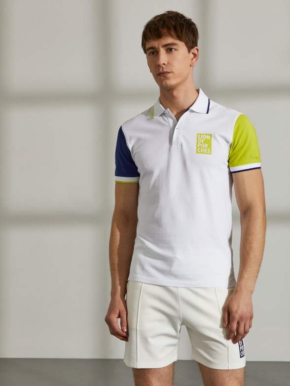 Man's tricolour polo shirt with logo on 