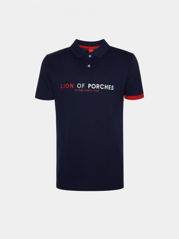 Slim fit polo shirt with printed lettering