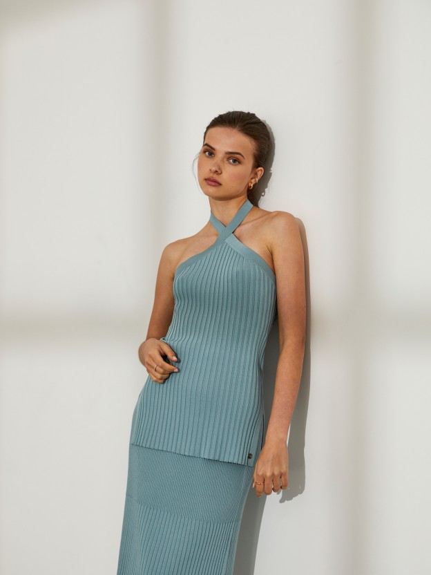 Top para mulher halter em malha estruturada