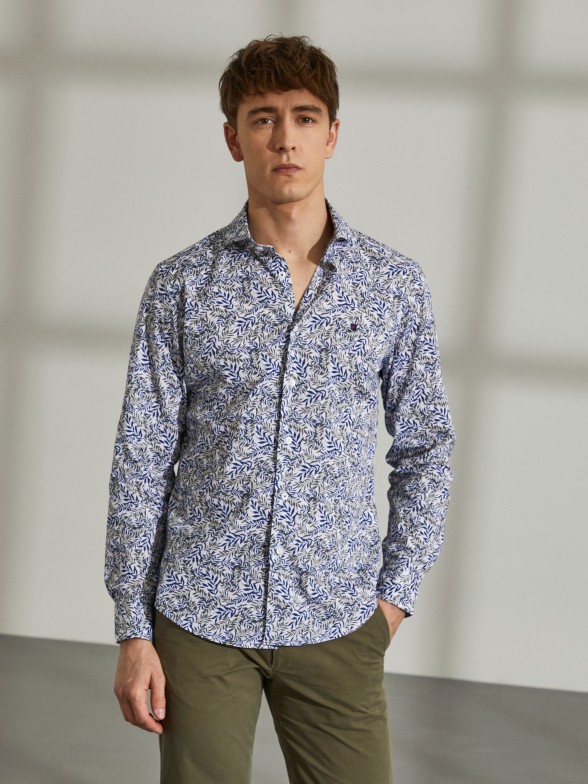 Camisa para homem slim fit de algodão stretch com padrão
