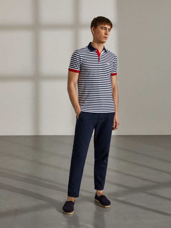 Polo para homem slim fit de algodo com riscas