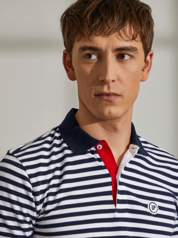 Polo para homem slim fit de algodo com riscas