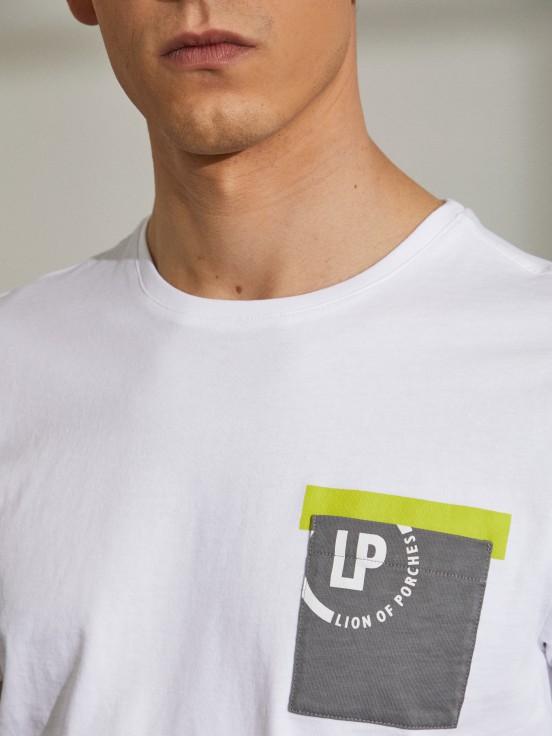 Camiseta para hombre de algodón con cuello redondo y marca