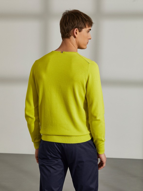 Man's cotton round neck sweatshirt with embroidery