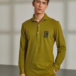Man's slim fit piqué polo shirt with long sleeves