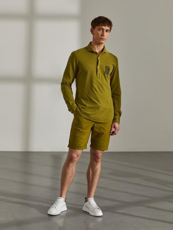 Polo para homem slim fit piqu com manga comprida