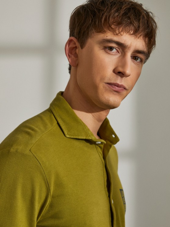 Polo de piqu slim fit para hombre con mangas largas