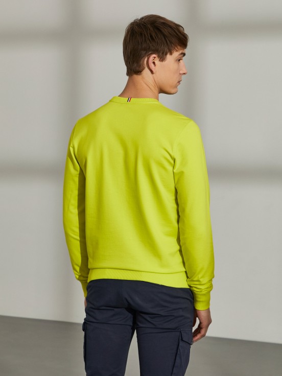 Man's cotton sweatshirt with round collar and branding