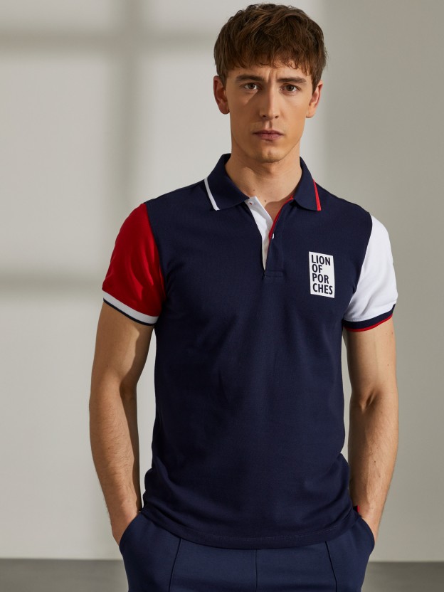 Man's tricolour polo shirt with logo on the chest