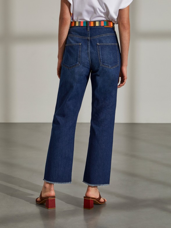 Calas para mulher denim regular fit com cinto multicolor