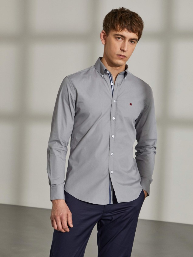 Man's slim fit cotton shirt with two button collar - Image product