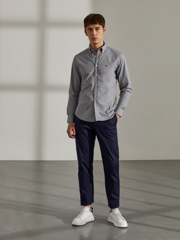 Camisa para homem slim fit de algodo com colarinho de dois botes