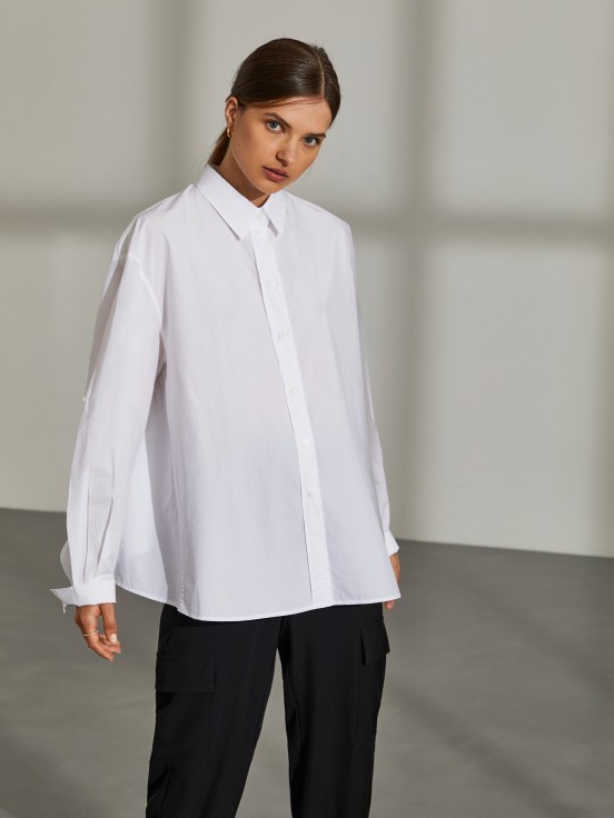 Camisa para mulher de algodão assimétrica comprida