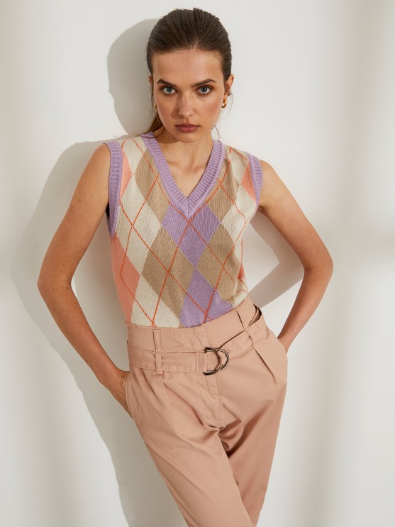Pantalones para mujer en sarga con cintura alta y cinturn