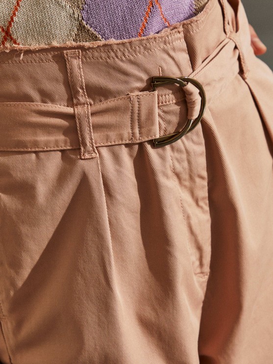 Pantalones para mujer en sarga con cintura alta y cinturn