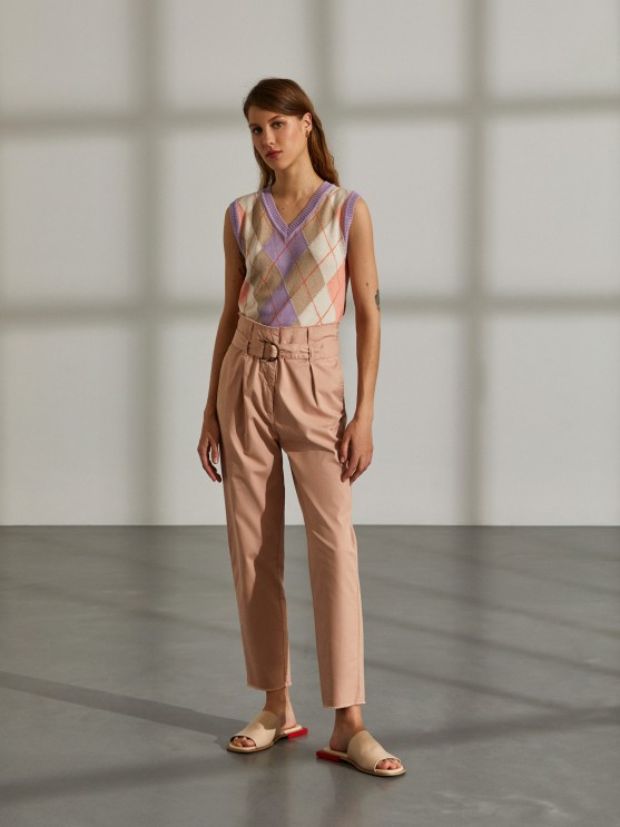 Pantalones para mujer en sarga con cintura alta y cinturn