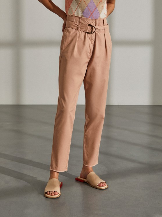 Pantalones para mujer en sarga con cintura alta y cinturn