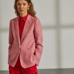 Woman's linen blazer with button placket and pockets